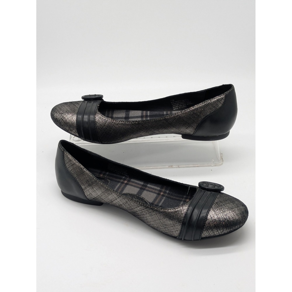 Born Womens 7 Metallic Bronze Black Leather Ballet Flats Buckle Comfort Shoes